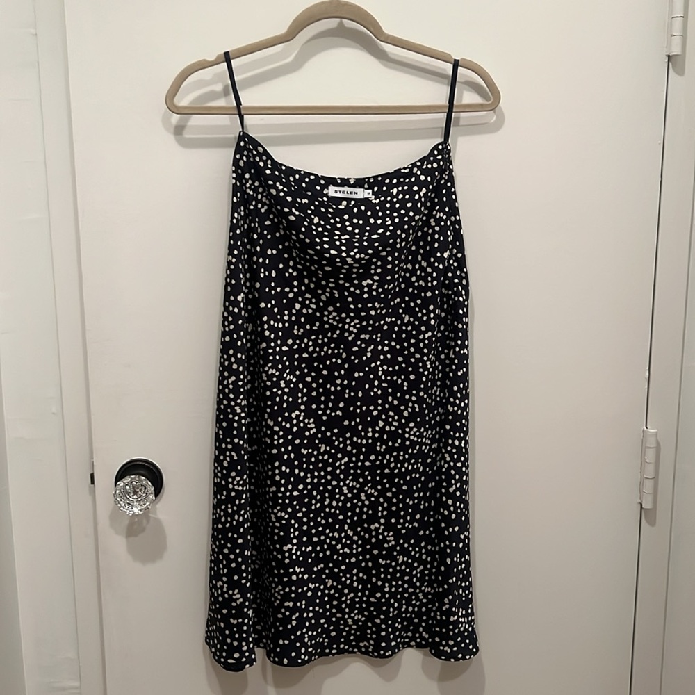 Stelen Slip Skirt in Navy with White Print in Size S